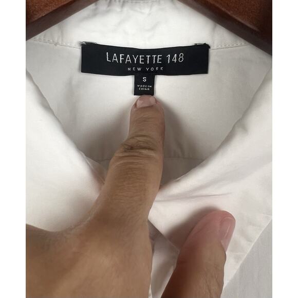 Lafayette 148 New York White S Cotton Poplin Shirt Geometric Button Down Top0 - Picture 3 of 8